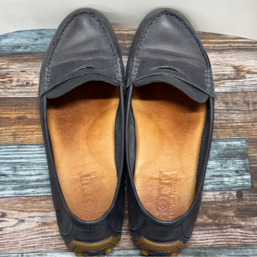 Born Navy Blue Nubuck Driving Moccasin Finley Size 6M - Picture 5 of 7